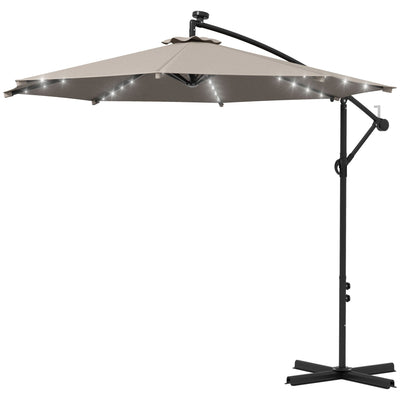 Outsunny 10' Cantilever Banana Umbrella Solar Lights Adjustable Angle Patio Backyard Khaki 