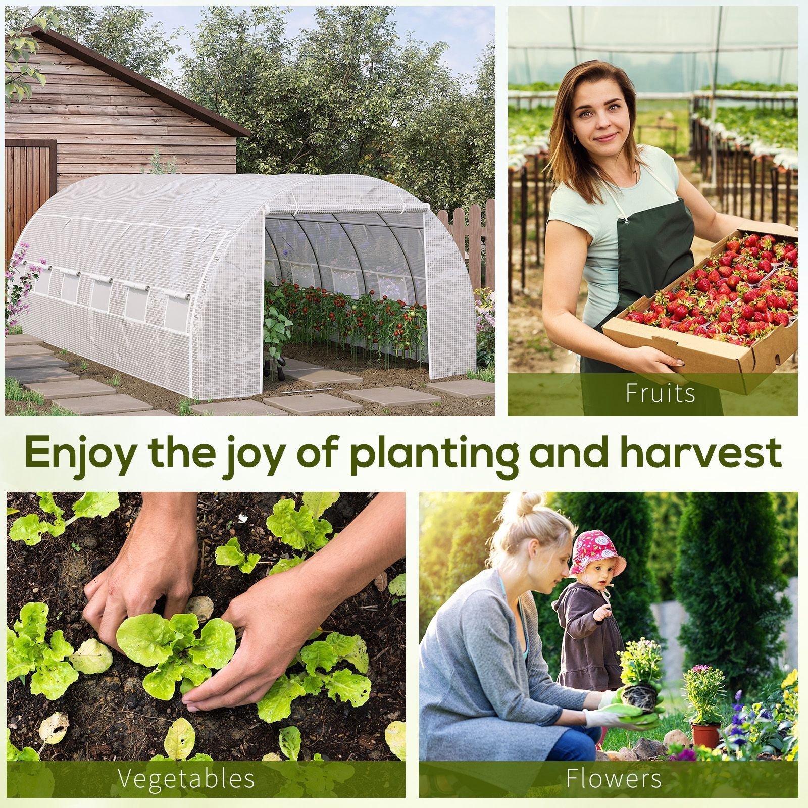 Outsunny Large Walk-in Greenhouse, 20'x10'x6' Tunnel Greenhouse with Zippered Door and 12 Roll-up Windows, Outdoor Green House 