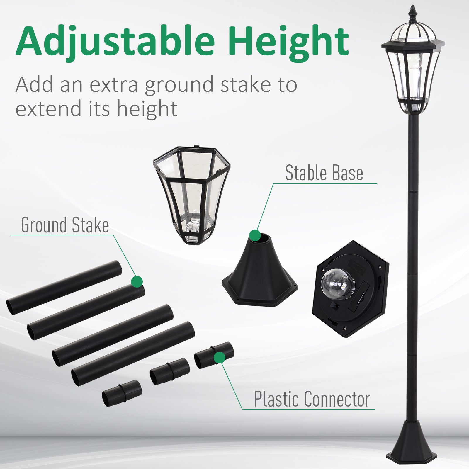 Outsunny Solar LED Outdoor Lamp Post: Auto Switch Lantern for Patio/Pathway, Water-Resistant in Black 