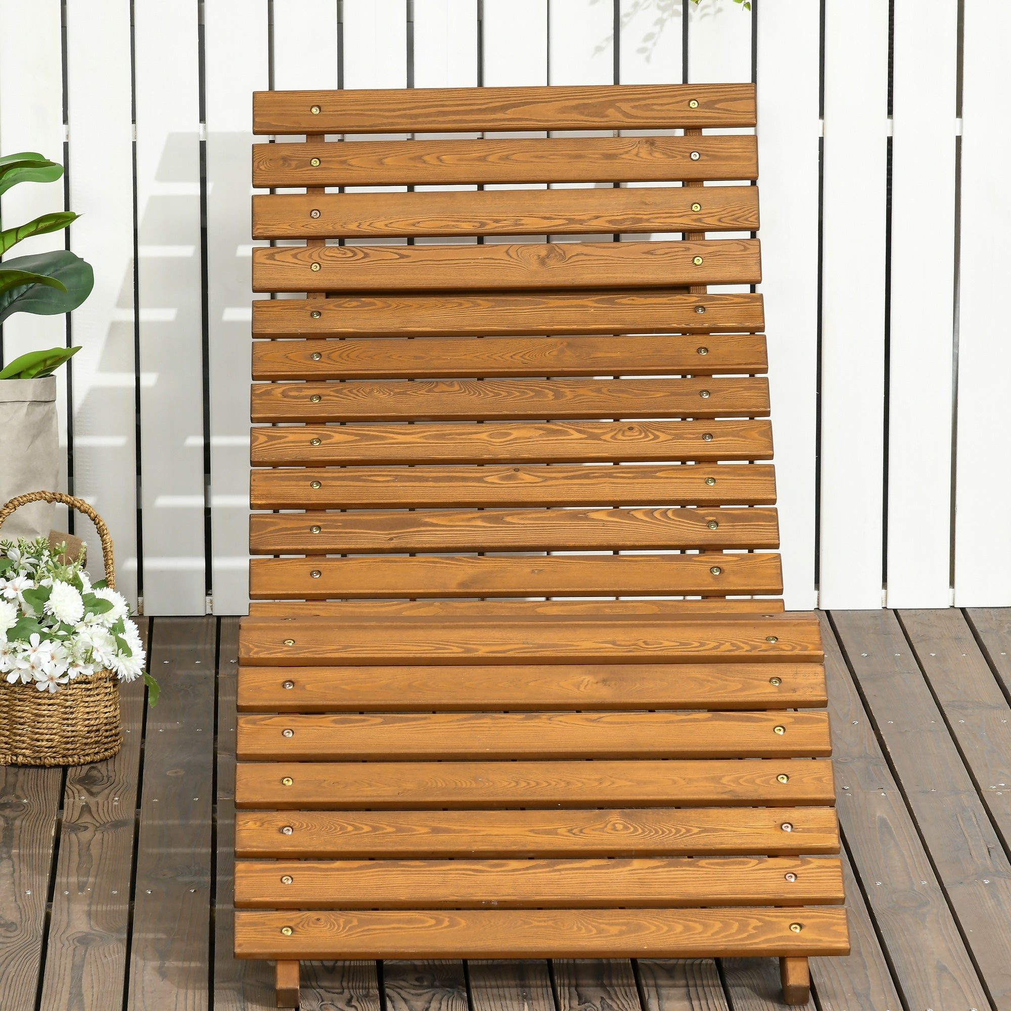 Outsunny Wooden Outdoor Lounge Chair, Curved Design Sun Lounger, Patio Lounge Chair for Garden, Backyard, Teak 