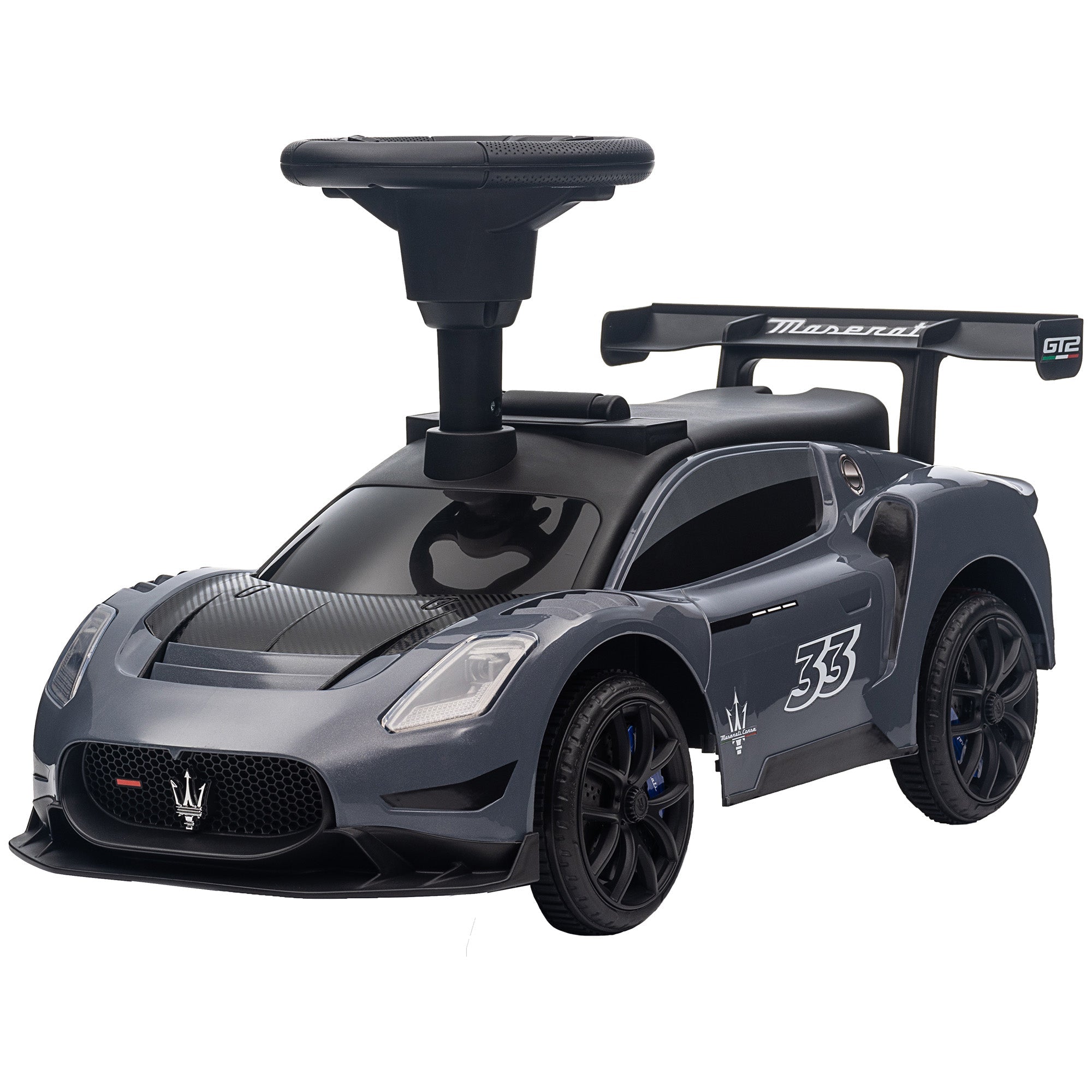 Qaba Licensed Maserati GT2 Baby Sliding Car with Storage, Music, Horn, Foot to Floor Toddler Car for 18-60 Months, Grey 