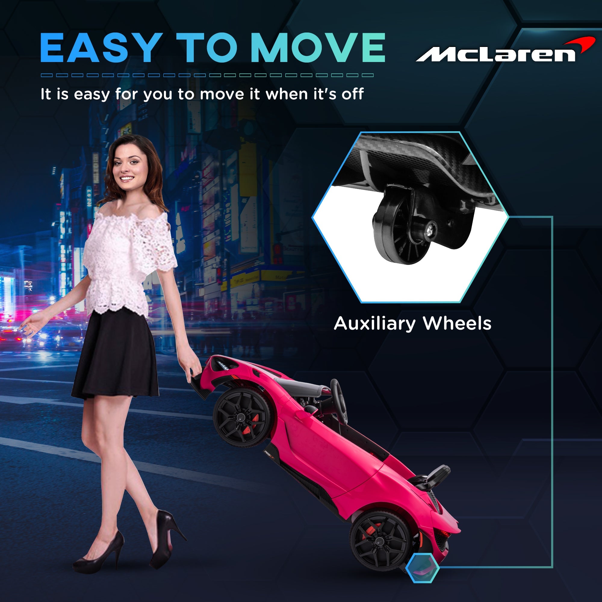 Qaba McLaren 765LT Licensed 12V Kids Electric Car w/ Scissor Doors, Training Wheels, Remote, Slow Start, Music Horn Pink 