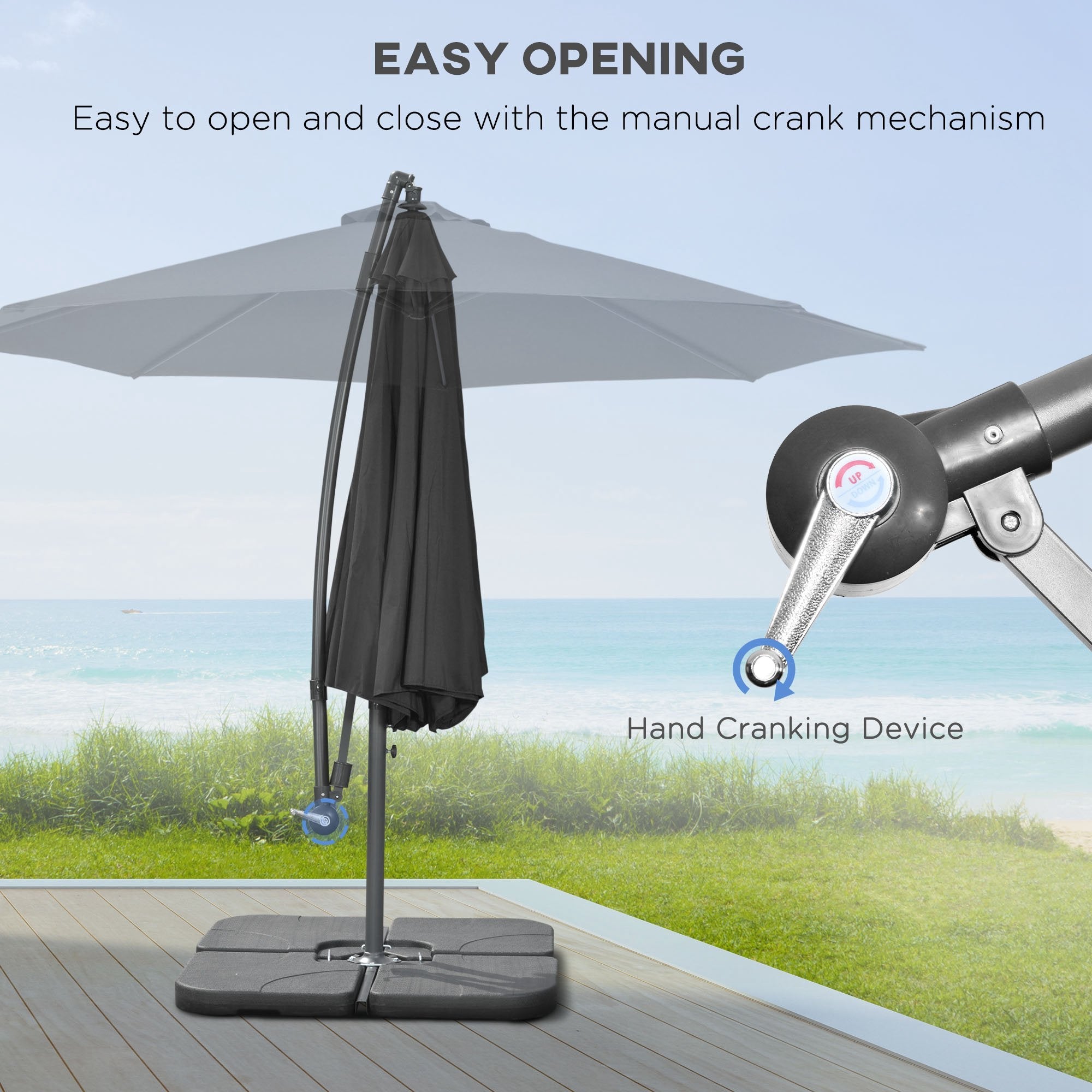 Outsunny Offset Patio Umbrella: 9.6ft Banana Cantilever Hanging Parasol with Base Crank Black 