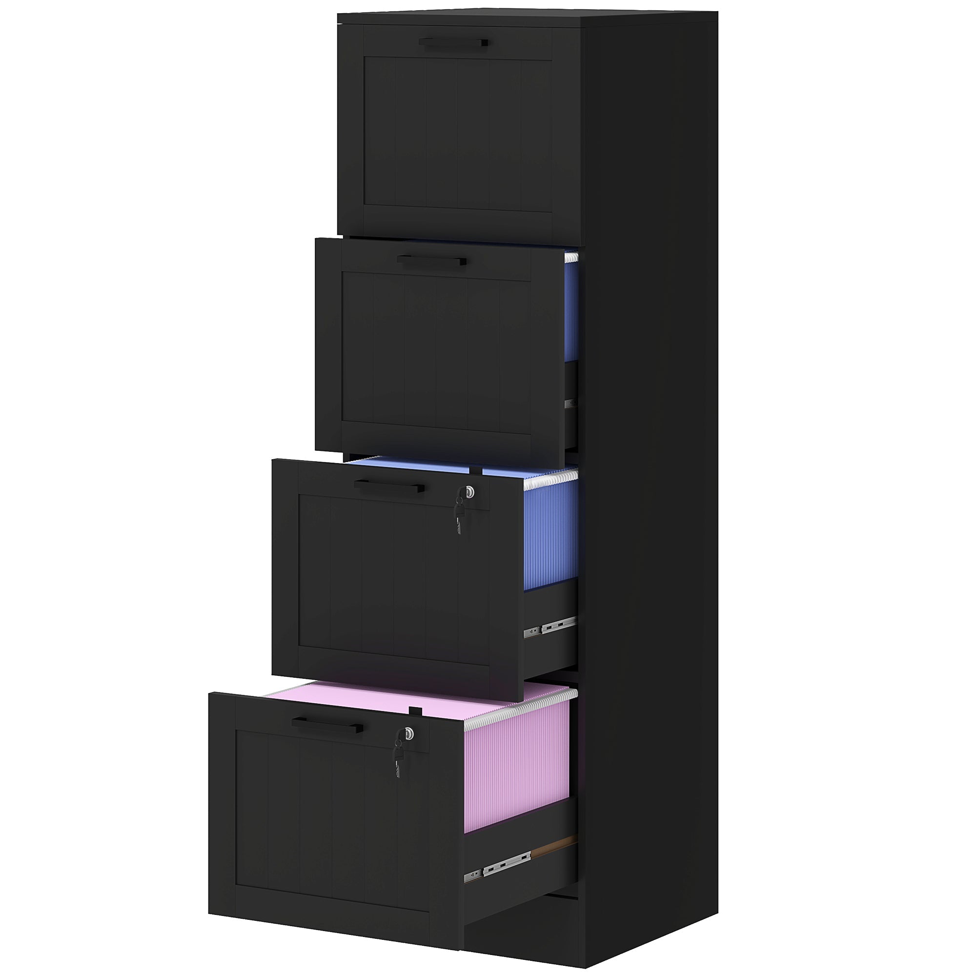 HOMCOM 4 Drawer Filing Cabinet with Lock, Office Storage Cabinet with Adjustable Hanging Bars for A4 Letter Size Files, Black 