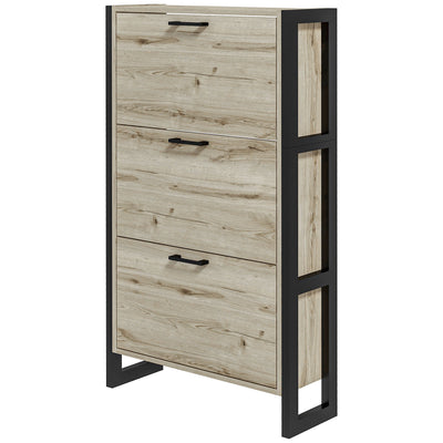 HOMCOM Shoe Cabinet with 3 Flip Drawer, Narrow Slim Shoe Storage Cabinet for 15 Pairs, Walnut 