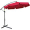 Outsunny 9FT Offset Hanging Patio Umbrella: Red Easy Crank Tilt Cross Base 8 Ribs UV Blocking Canopy