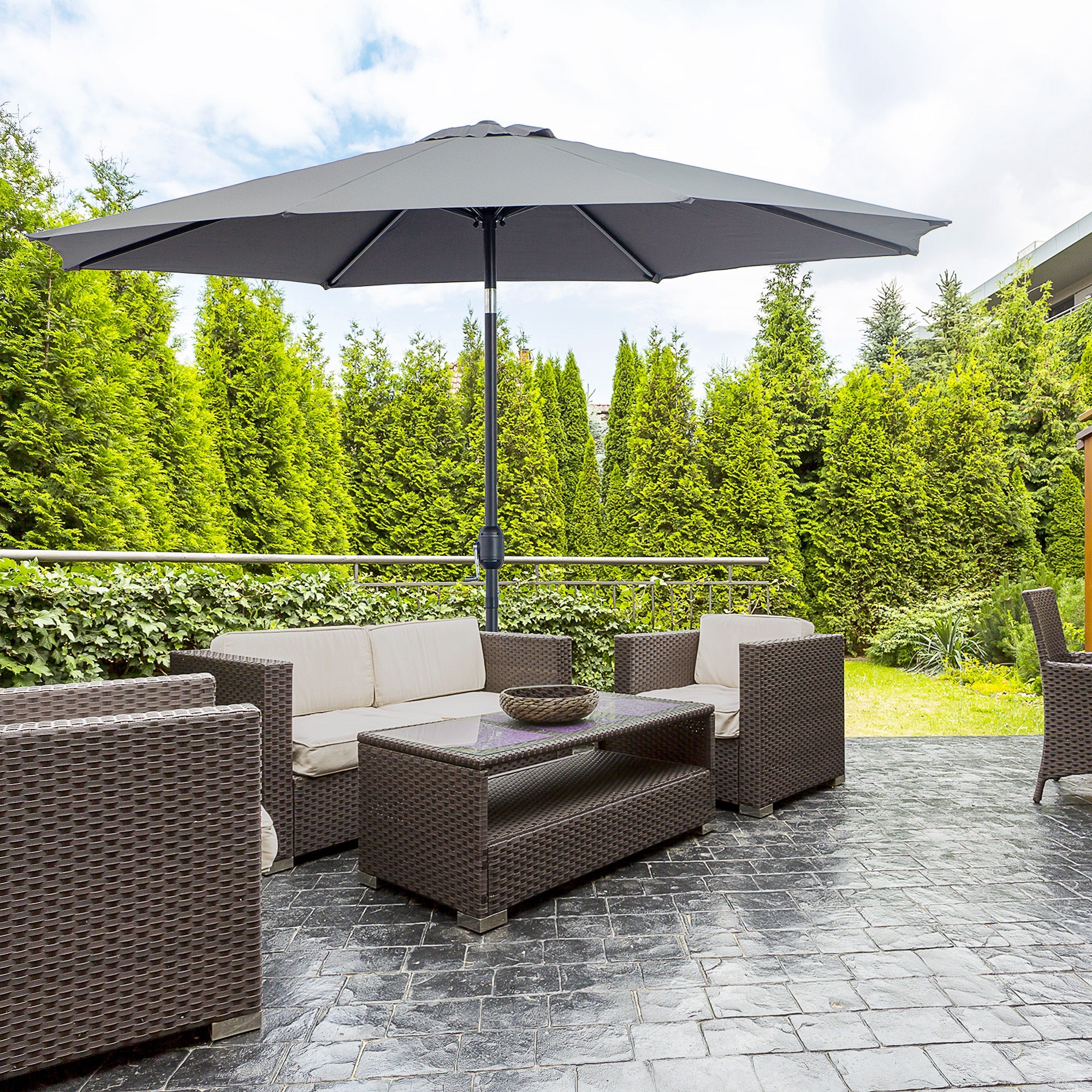 Outsunny 10'x 8' Steel Frame Patio Sun Umbrella Round Market Garden Parasol Outdoor Canopy Grey 