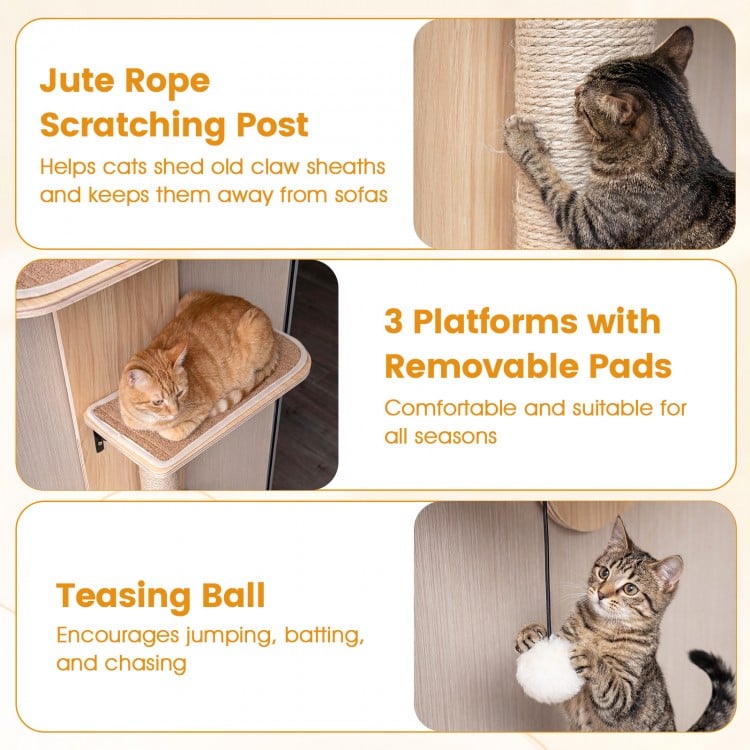 Door Hanging Cat Climber 4-level Height Adjustable with Plush Bed-Beige