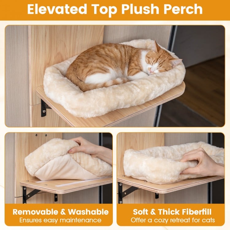Door Hanging Cat Climber 4-level Height Adjustable with Plush Bed-Beige
