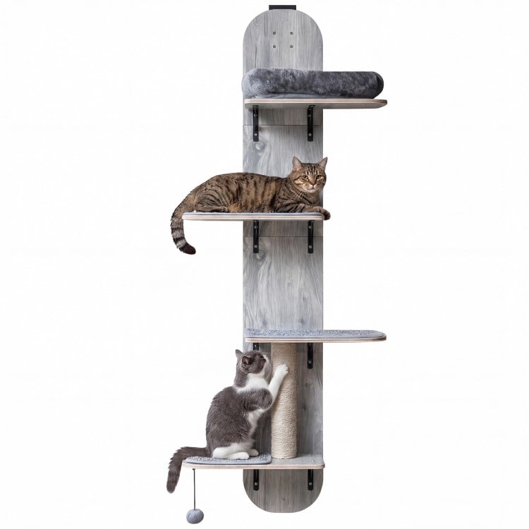 Door Hanging Cat Climber 4-level Height Adjustable with Plush Bed-Gray