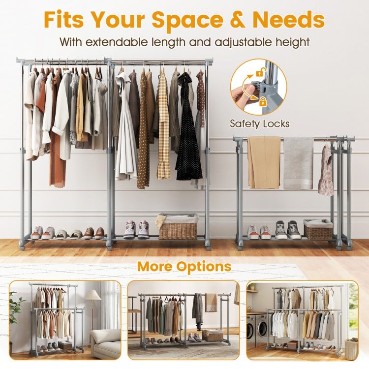 Double Rod Clothes Rack Heavy-Duty Metal Garment Rack