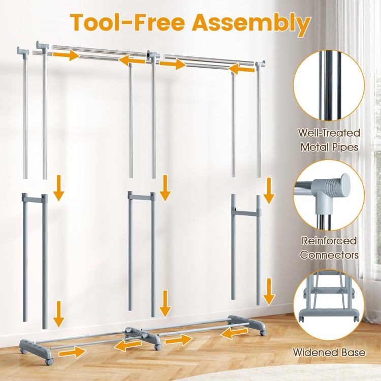Double Rod Clothes Rack Heavy-Duty Metal Garment Rack