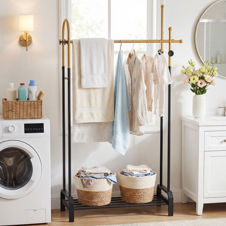Double Rods Garment Rack for Hanging Clothes-Gold