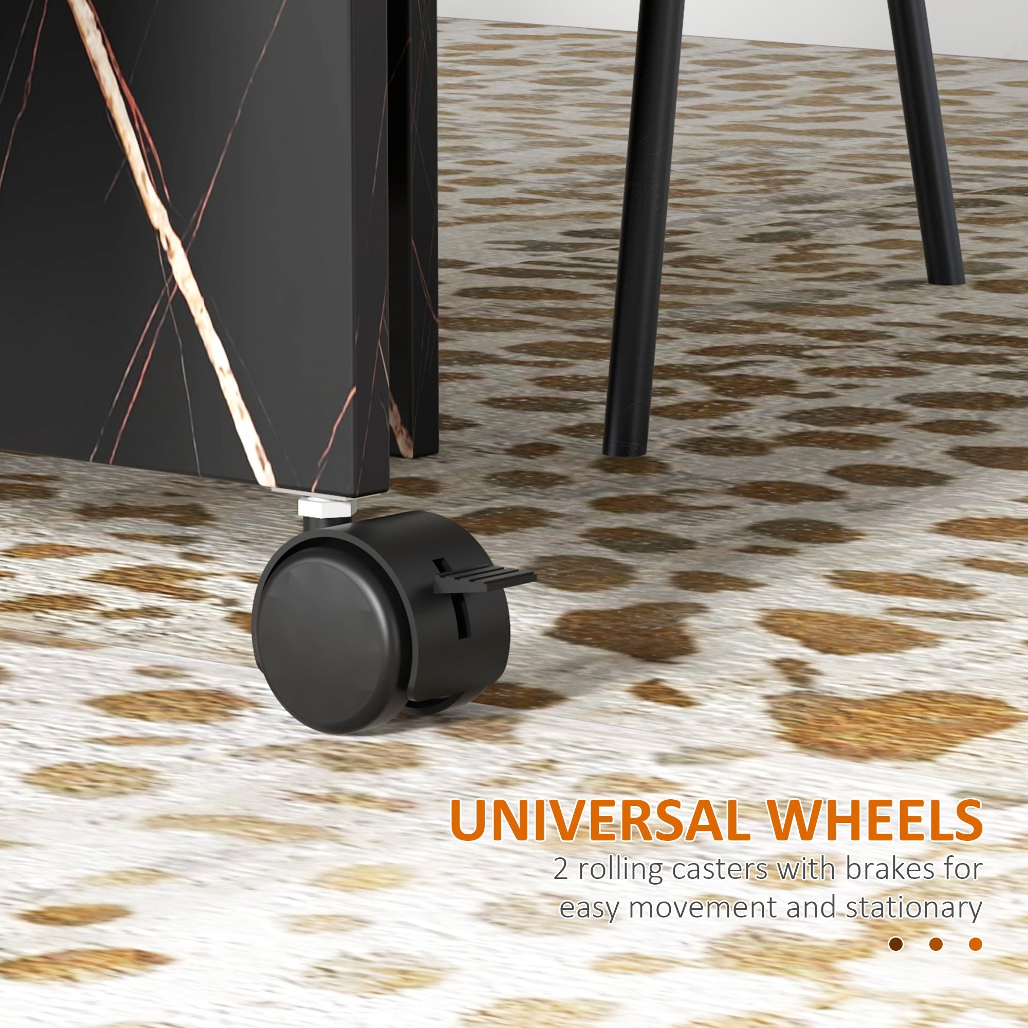 HOMCOM 6-Person Folding Dining Table with Wheels Drop Leaf Faux Marbled Black Side Table for Kitchen Dining Room 