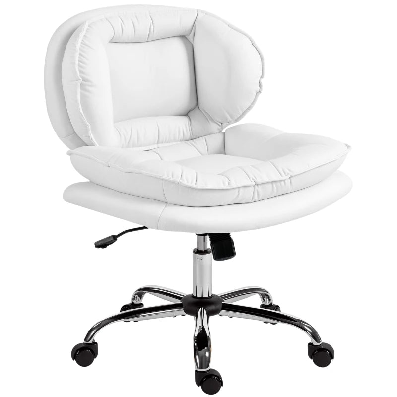 Criss Cross Chair, Swivel Wide Office Chair with Leathaire Upholstery, Tilting, No Arm, White