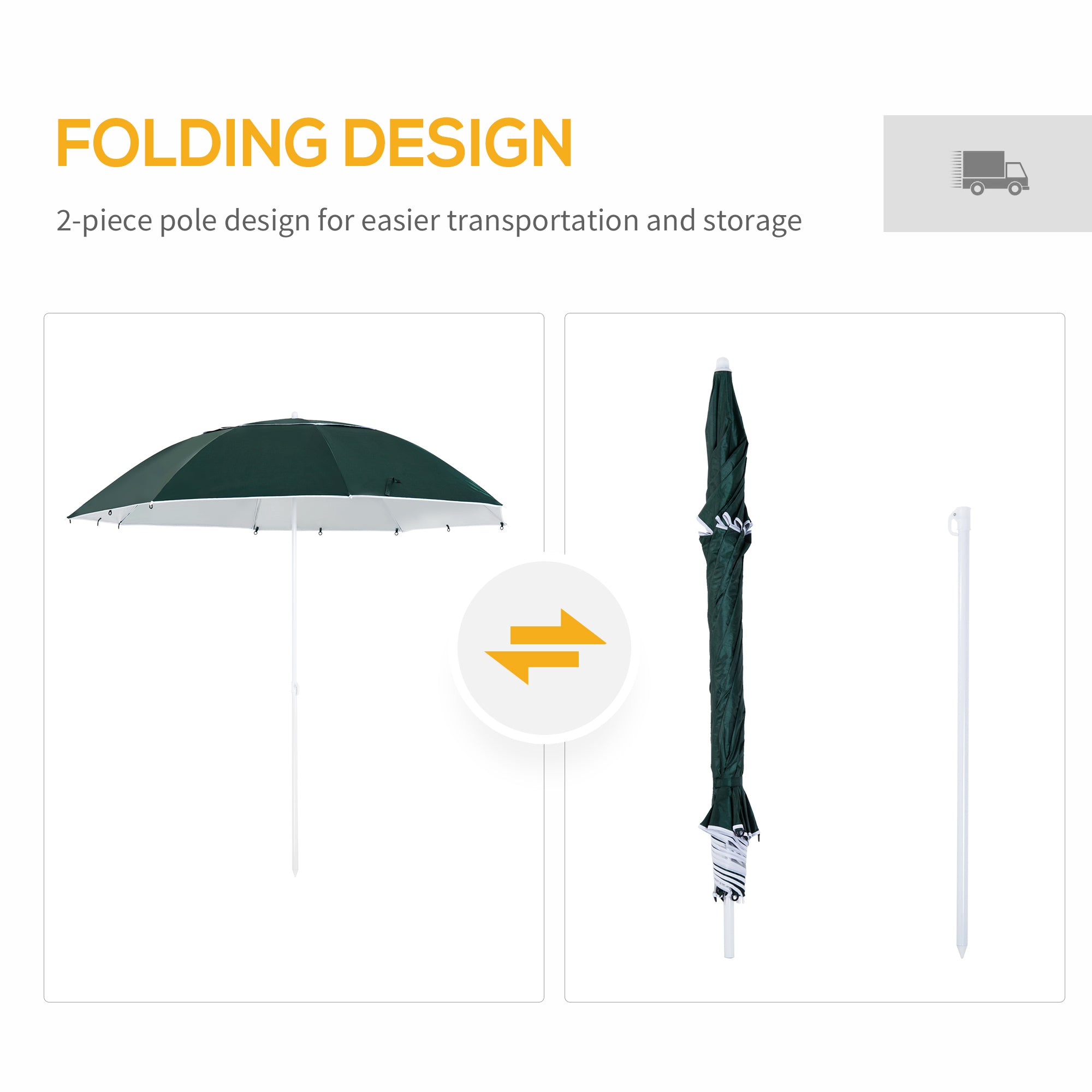 Outsunny 7.5FT 2-in-1 Umbrella Shelter with Carry Bag, Beach Sport Umbrella with Silver Coated UPF50+ UV Protection Dark Green 