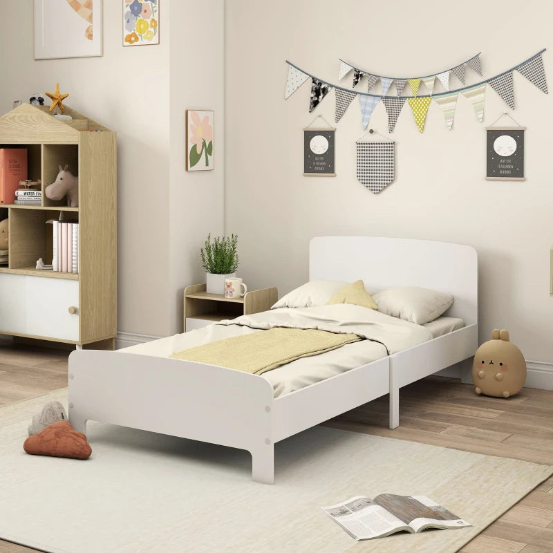 Qaba Bed Frame for Girls and Boys, Bedroom Furniture, White
