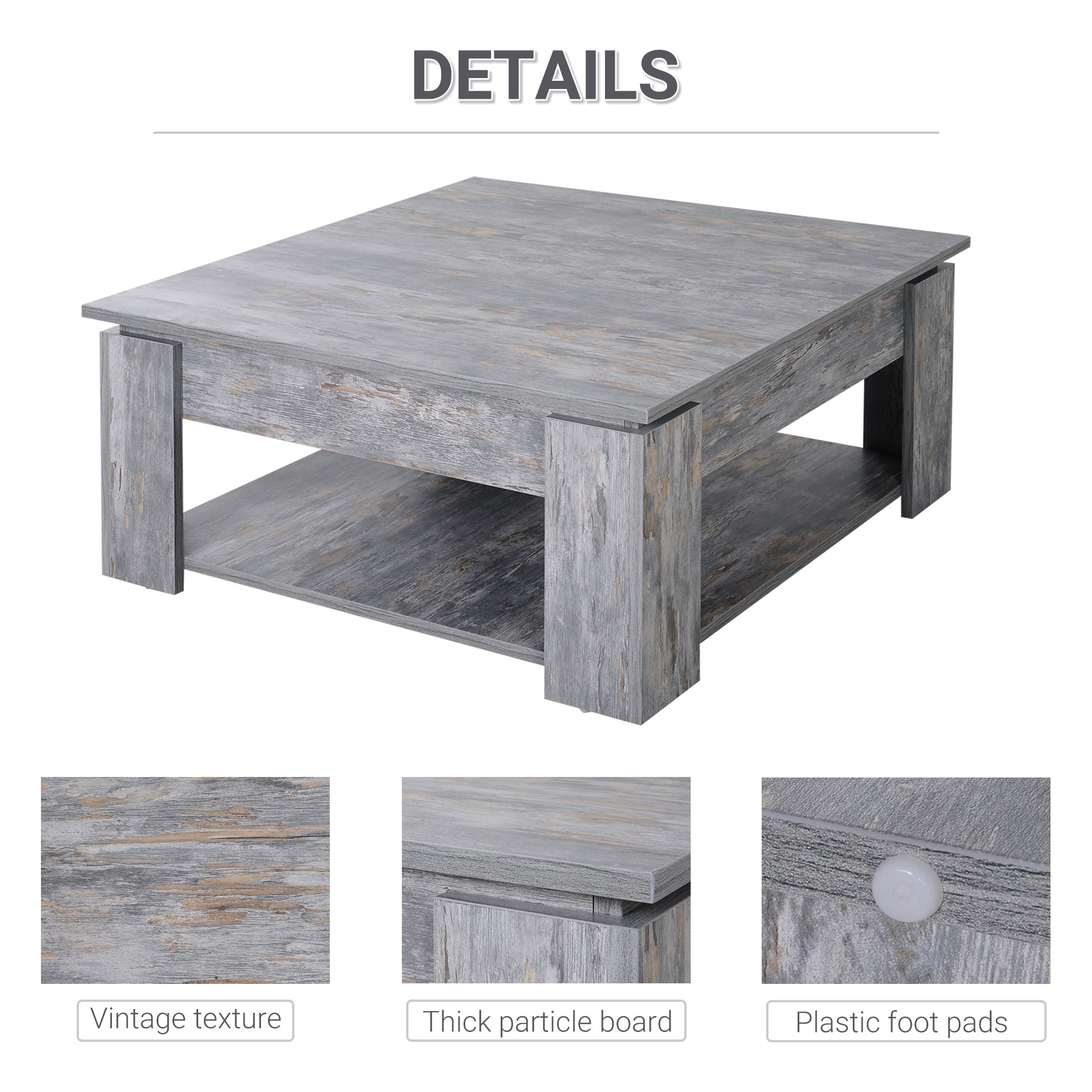 HOMCOM Grey Modern Coffee Table: Square Cocktail Table with Storage Shelf for Living Room 