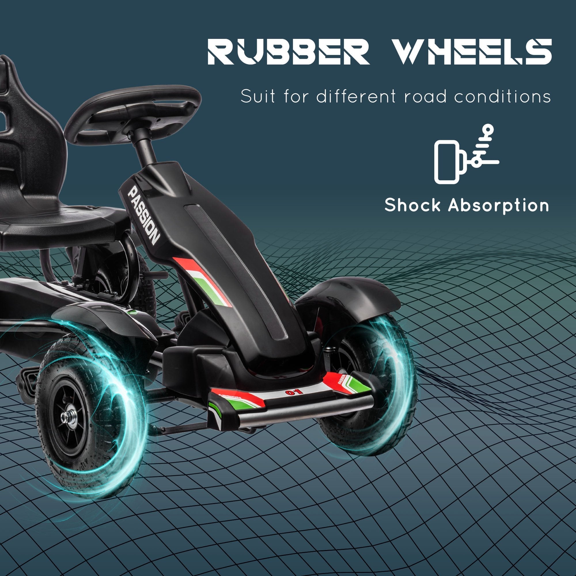 Aosom Kids Pedal Go Kart Ride-On Car Adjustable Seat Handbrake Rubber Wheels Outdoor Play Black 