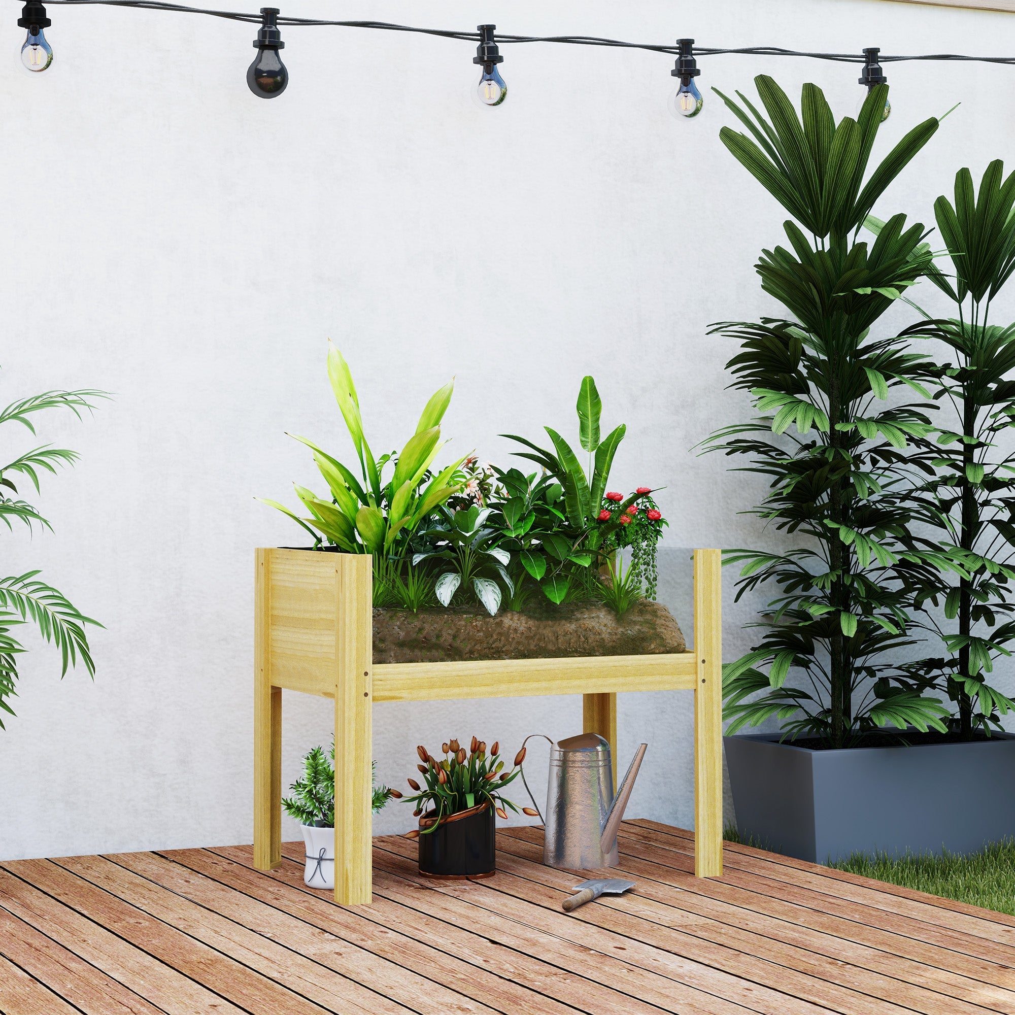 Outsunny Wooden Raised Garden Bed with Acrylic Panels, Raised Planter Box with Drainage Holes, 29.5" x 18.1" x 23.8" 