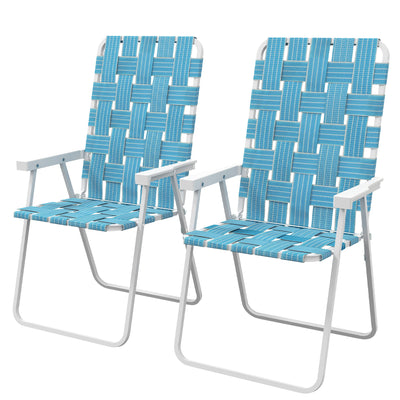 Outsunny Set of 2 Folding Patio Chairs, Classic Portable Chair Set, Outside Chairs with Armrests for Camping, Garden, Pool, Beach, Backyard, Blue 