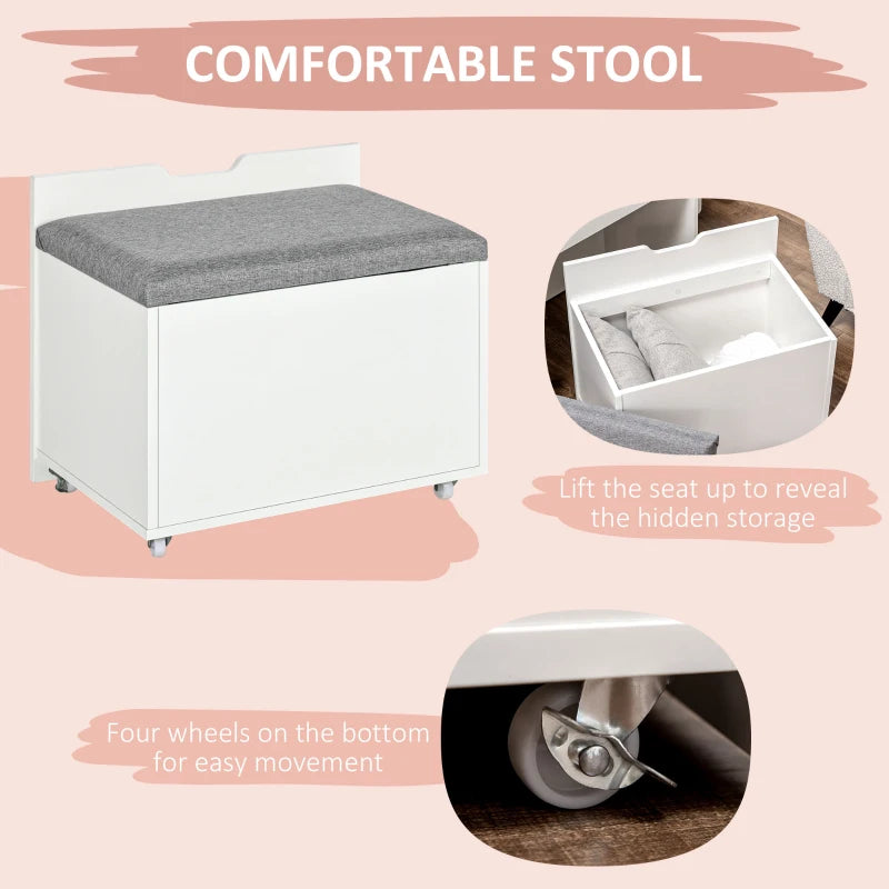 Vanity Set with Flip Top Mirror, Makeup Vanity Table with Stool, Dressing Table with Drawer and 7 Compartments, White