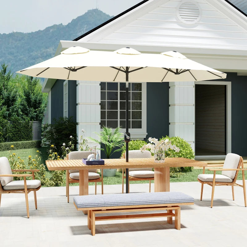 9.7' Double-sided Outdoor Patio Umbrella with Tilt, Crank and Vents, Cream White