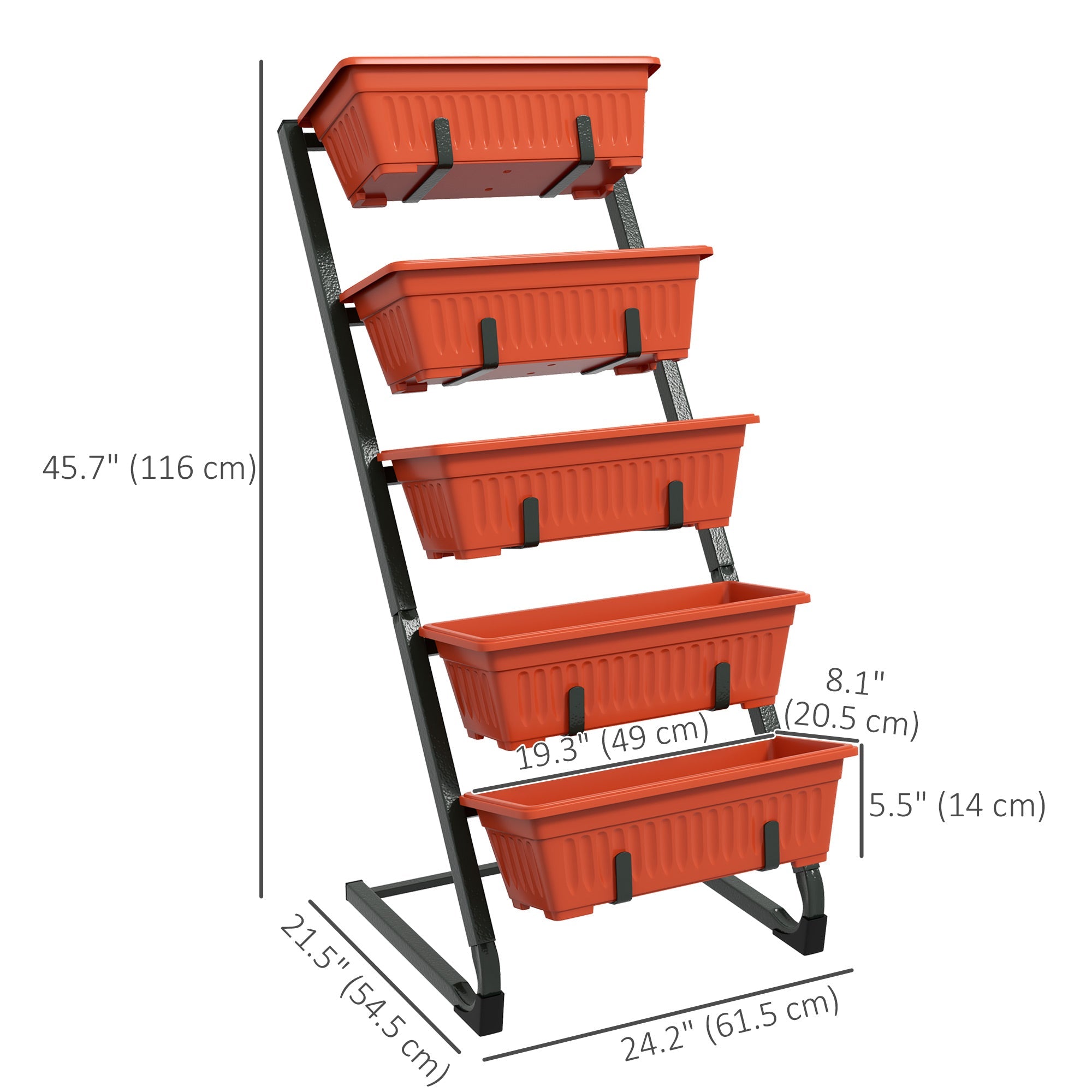 Outsunny 5-Tier Vertical Raised Garden Planter with 5 Container Boxes, Outdoor Plant Stand for Vegetable Flowers, Red 