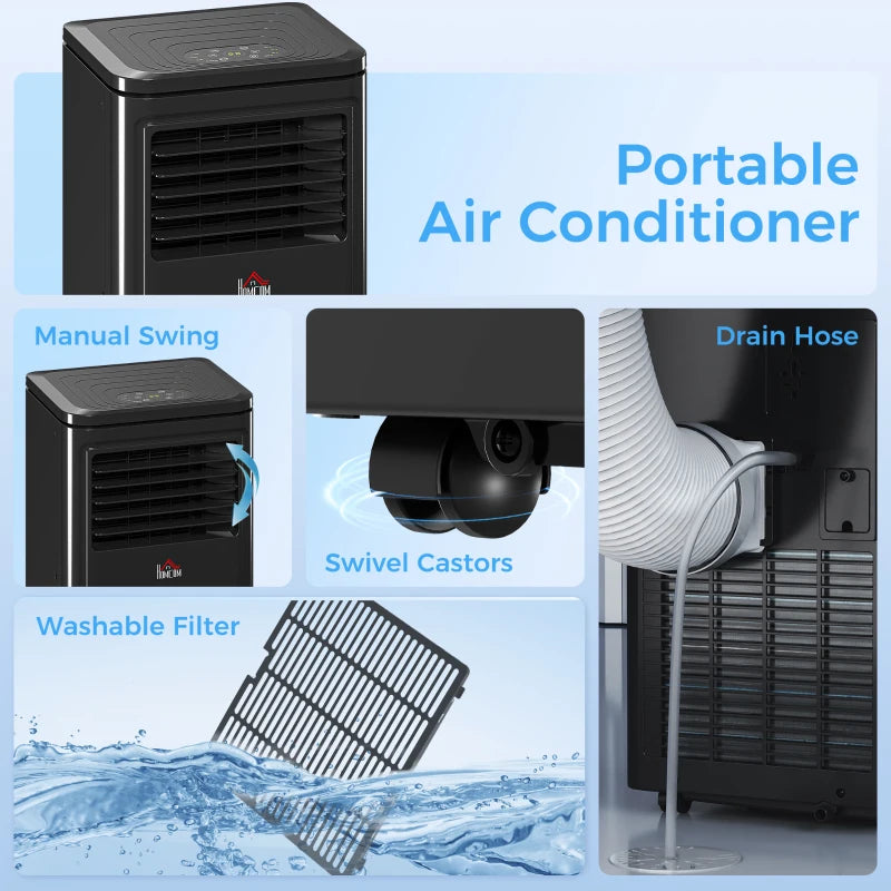8000 BTU Portable Air Conditioner with Cooling, Dehumidifier, Remote Control, 24-Hour Timer, Window Mount Kit, Black
