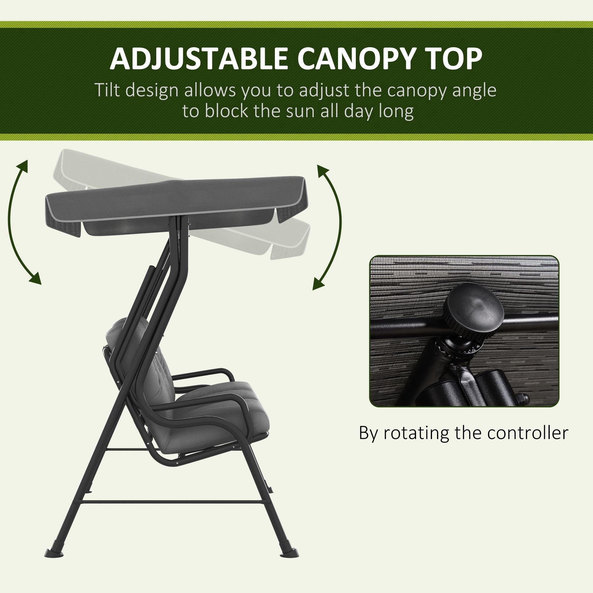 Outsunny 3-Person Patio Swing Chair with Canopy 3 Seater Porch Swing for Garden, Backyard, Poolside, Light Grey 