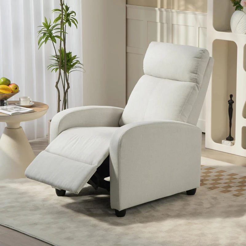 Fabric Recliner Chair Manual Home Theater Seating Single Reclining Sofa Chair with Padded Seat, Cream White