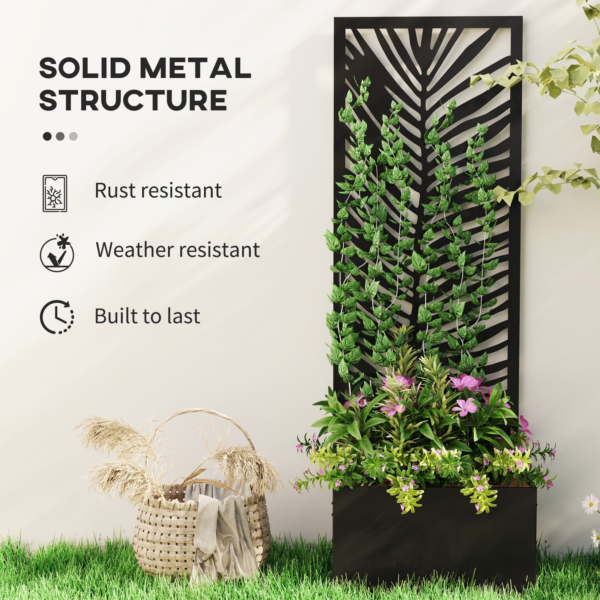 Outsunny Raised Garden Bed with Outdoor Privacy Screen, Metal Planter Box with Trellis, Wall-Mounted or Freestanding, Black 