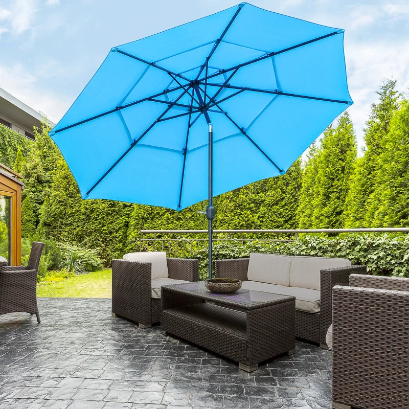 9FT 3 Tiers Patio Umbrella Outdoor Market Umbrella with Crank, Push Button Tilt for Deck, Backyard and Lawn, Sky Blue