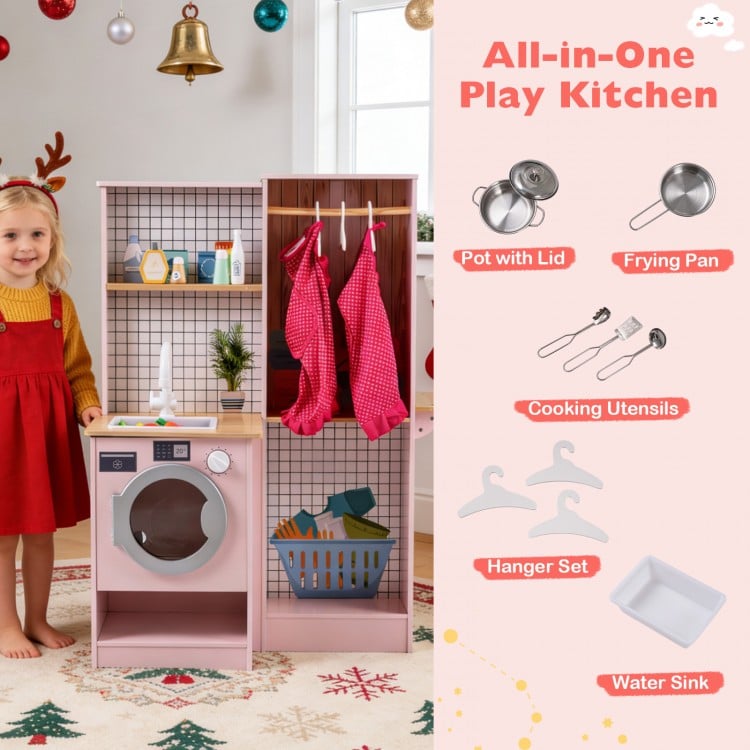 Dual-Sided Kids Play Kitchen with Water Dispenser and Range Hood for 3+ Years Old