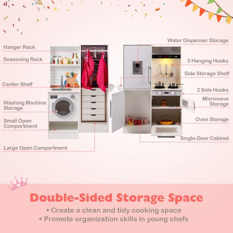 Dual-Sided Kids Play Kitchen with Water Dispenser and Range Hood for 3+ Years Old