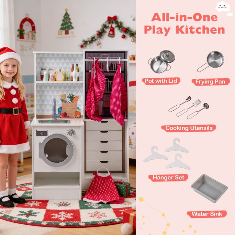 Dual-Sided Kids Play Kitchen with Water Dispenser and Range Hood for 3+ Years Old