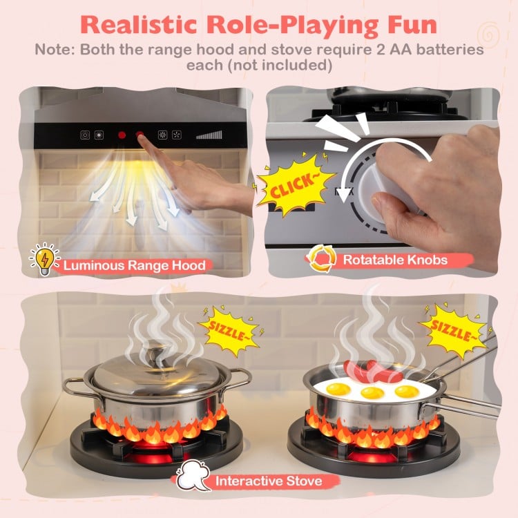 Dual-Sided Kids Play Kitchen with Water Dispenser and Range Hood for 3+ Years Old