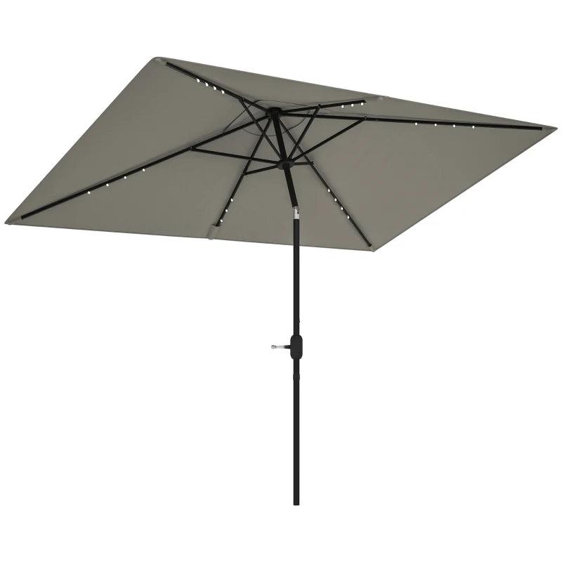 Patio Umbrella with 22 LED Solar Lights and Tilt, Light Grey
