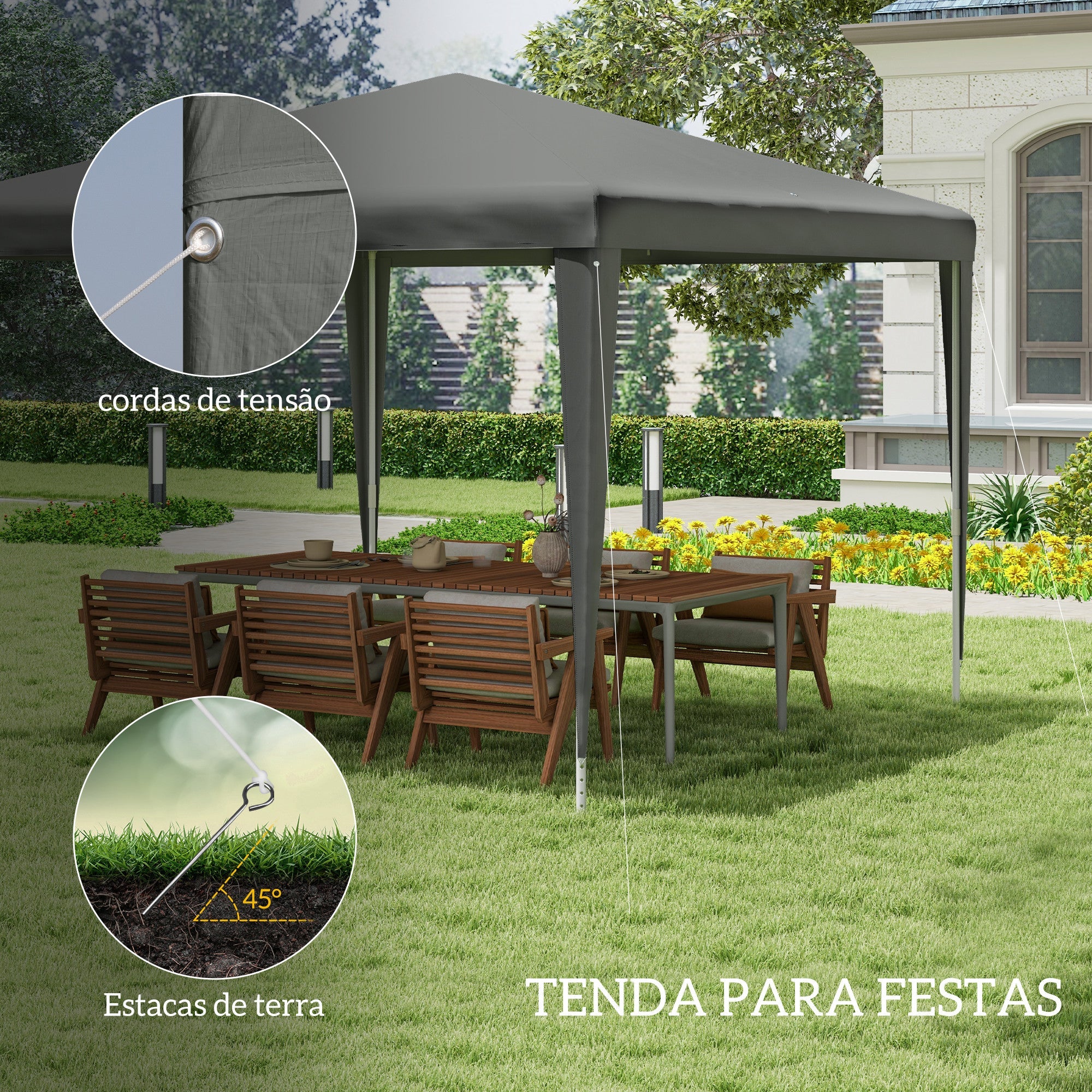Outsunny 10x10ft Party Tent Portable Gazebo, Folding Garden Canopy Event Shelter Outdoor Sunshade Grey 