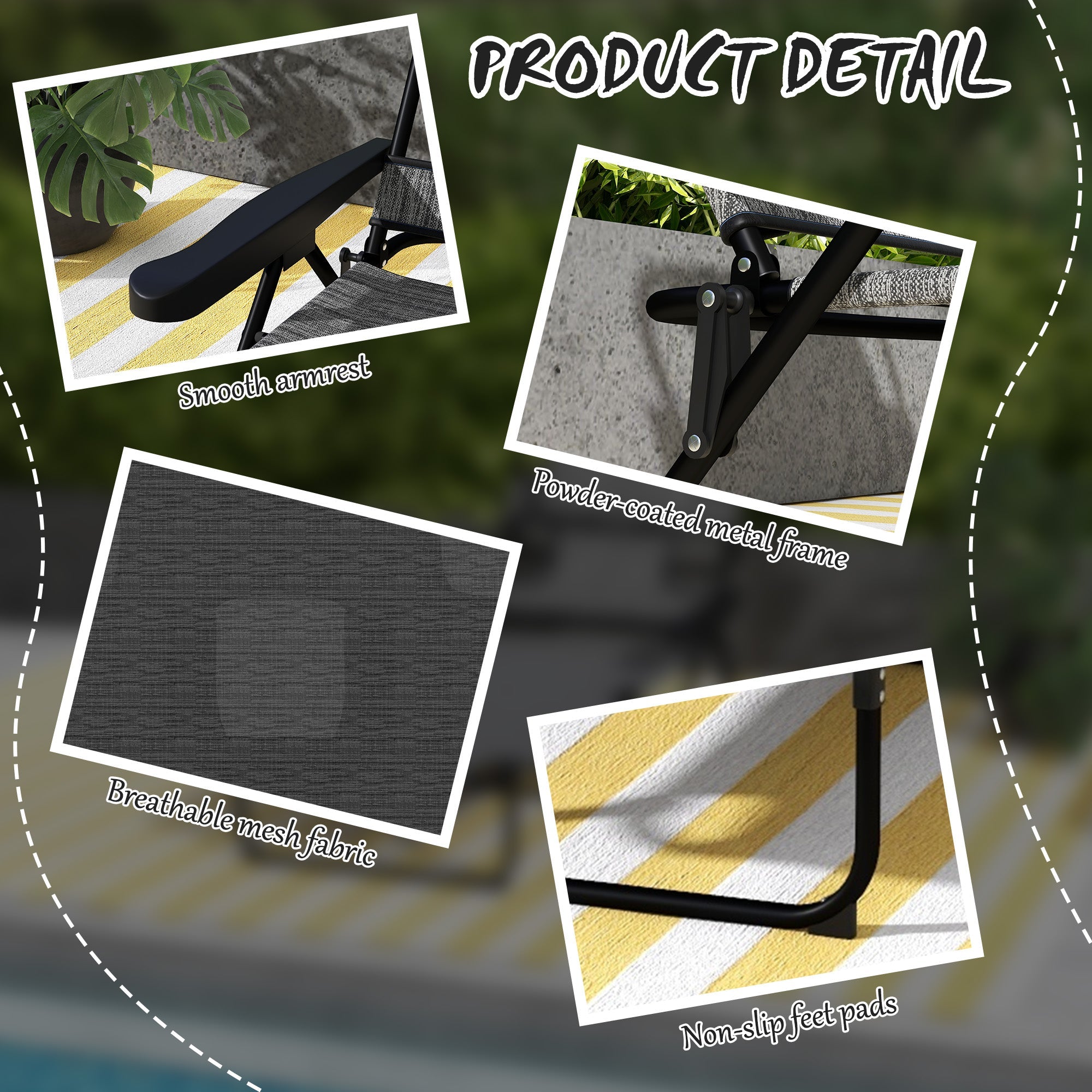 Outsunny Mixed Grey Outdoor Chaise Lounge Chair with 4-positions Reclining Back Portable Folding Sun Lounger 