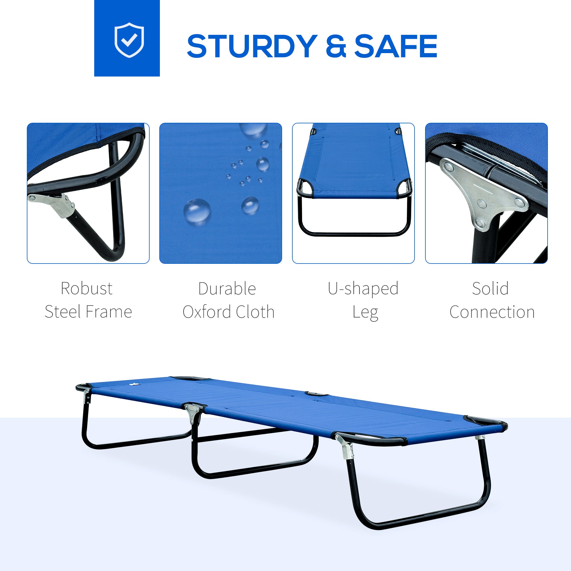 Outsunny Outdoor Portable Camping Bed Army Cot Indoor Folding Travel Cot (Blue) 