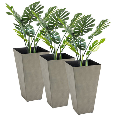 Outsunny 28" Tall Garden Plastic Planters, Outdoor and Indoor Flower Pots, Set of 3 for Entryway, Patio, Yard, Mixed Grey 
