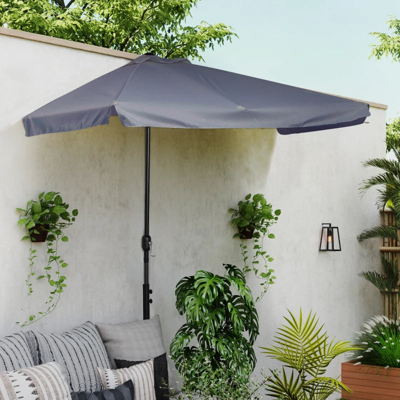 7.5ft Half Umbrella Semi Patio Parasol with Crank Handle, Top Vent for Garden, Balcony- NO BASE INCLUDED, Grey