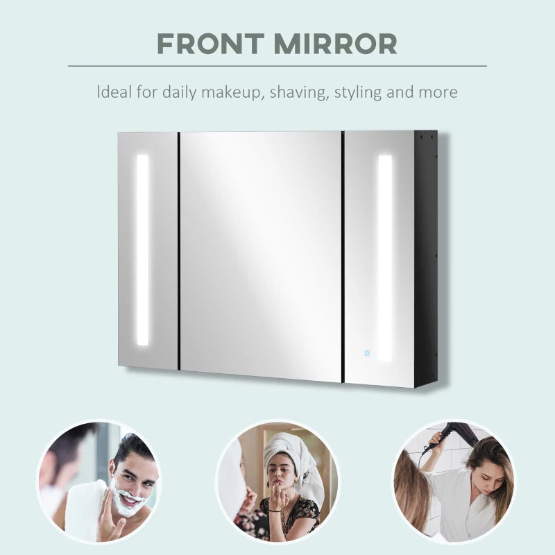 LED Medicine Cabinet with Mirror, Wall Mounted Bathroom Mirror Cabinet with Adjustable Shelves, High Gloss Black