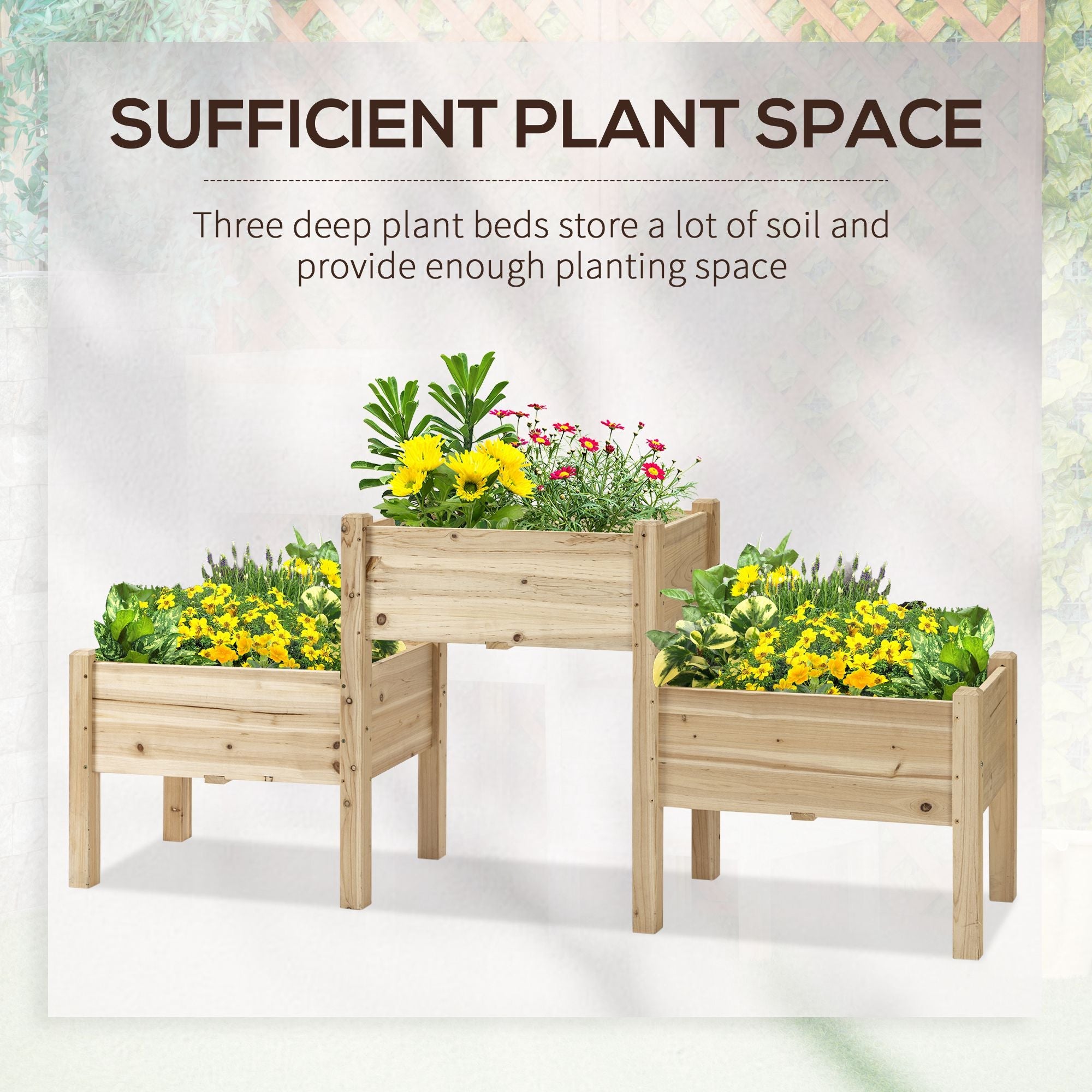 Outsunny 73" x 18" x 32" 3 Tier Raised Garden Bed w/ Three Elevated Planter Box, Freestanding Wooden Plant Stand, Natural 