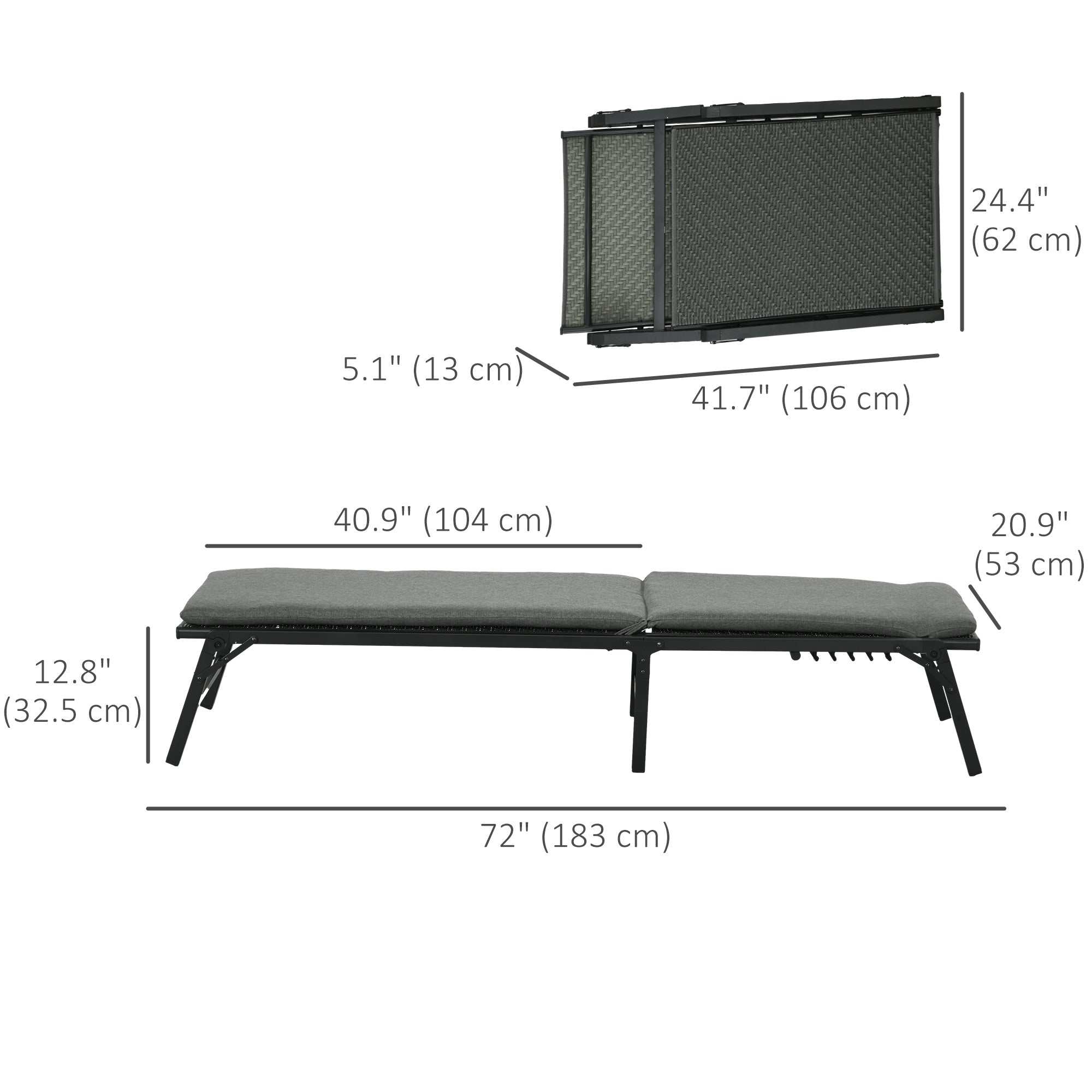 Outsunny Foldable Patio Recliner Chair with Cushion, 5-Level Adjustable Backrest, Compact Outdoor Lounger, Grey 