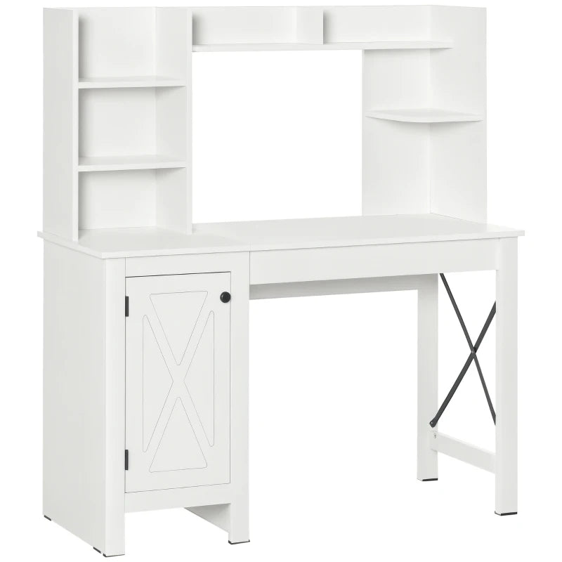 Computer Desk with Storage, 47 Inch Farmhouse Home Office Desk with Open Shelves and 2-Tier Cabinet, White