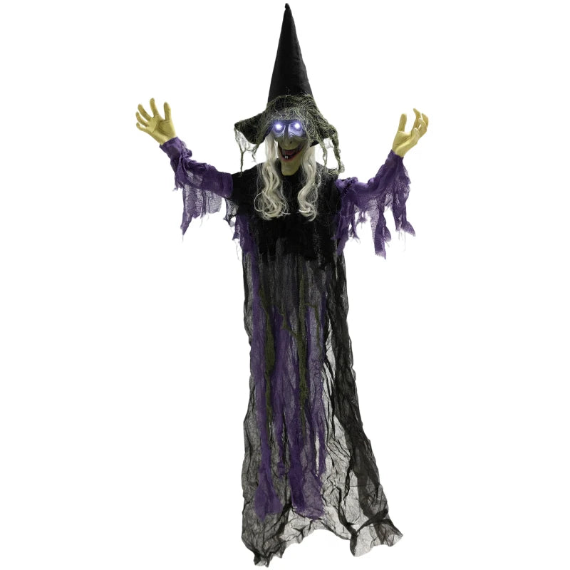 Outsunny Life-Size Animated Hanging Witch – Glowing LED Eyes, Battery Operated Halloween Decoration 