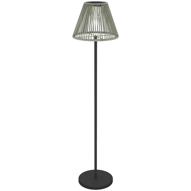 Wicker Outdoor Floor Lamp, Cordless Solar Lantern with Auto On/Off LED Lights, IP44 for Patio, Porch, Pathway, Grey