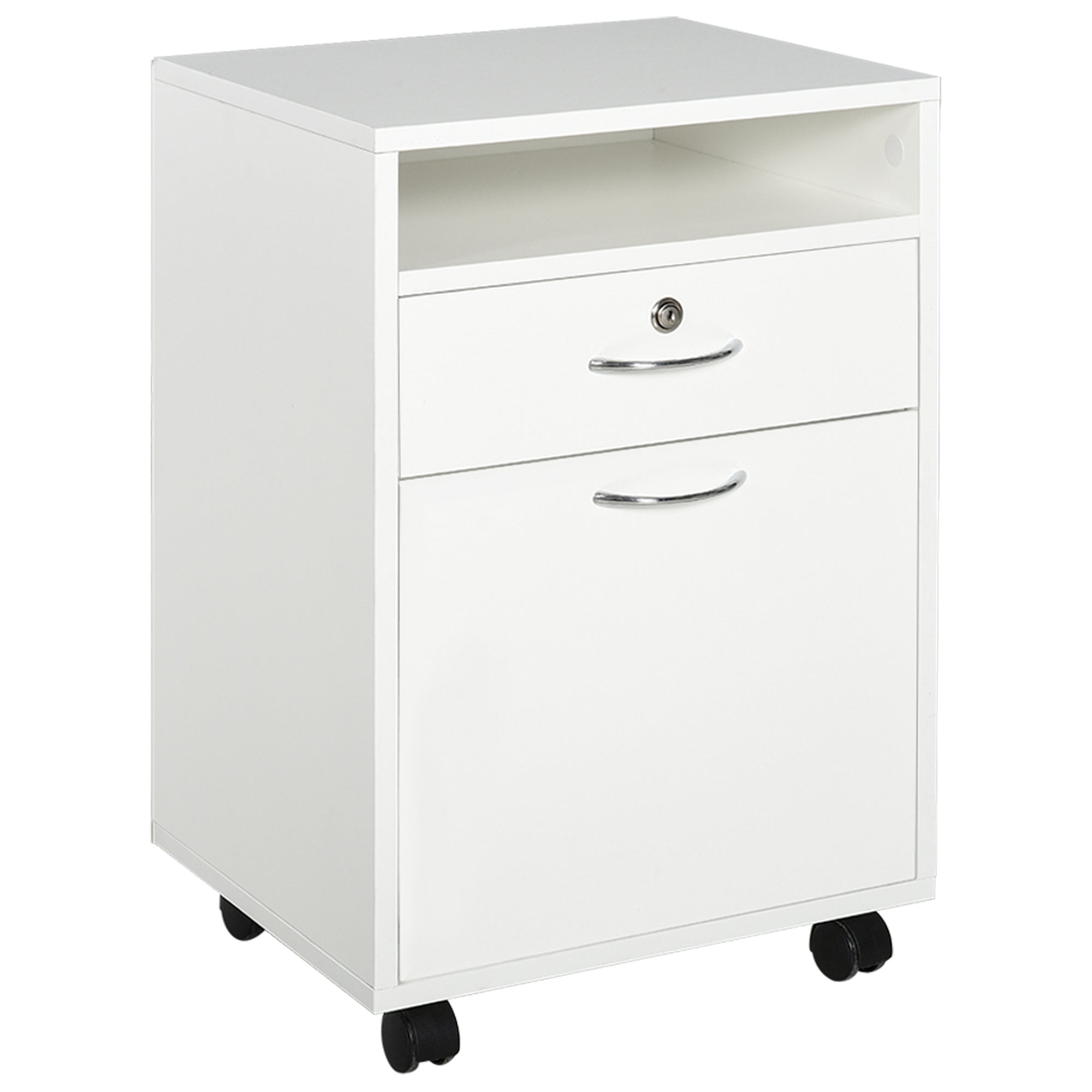 HOMCOM Lockable Filing Cabinet: 24" Vertical Mobile Cabinet for Secure Office Storage, White 